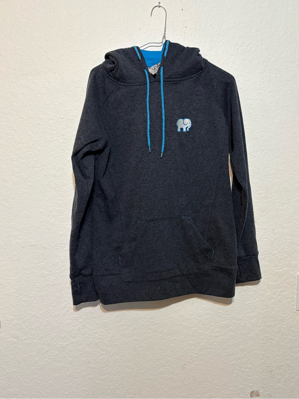 ivory ella Black Hoodie with Blue Accents and Elephant Patch